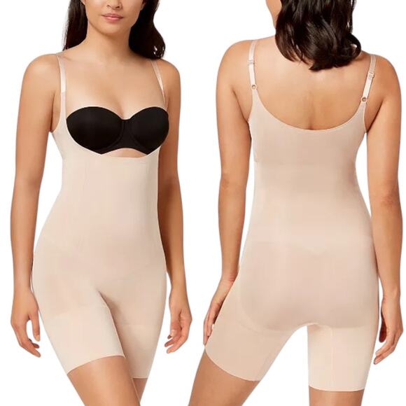 SPANX OnCore Open-Bust Mid Thigh Bodysuit Soft Nude NEW Size 1X Slimming Shaping - Picture 1 of 15